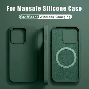 For Magsafe Liquid Silicone Case For iPhone 15 14 13 12 11 Pro Max Plus Wireless Charging Soft Back Cover Shockproof Accessories