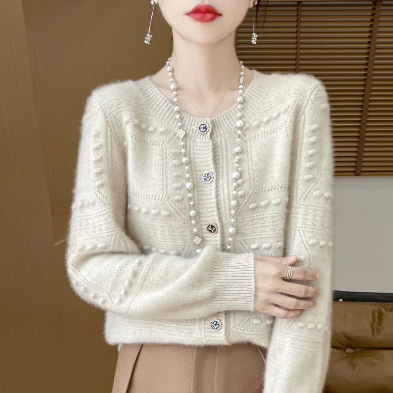 

Autumn Winter New Women's Classic Wool Knitted Pattern Cardigan Long Sleeve Button Casual Sweater High Quality Loose Basic Top