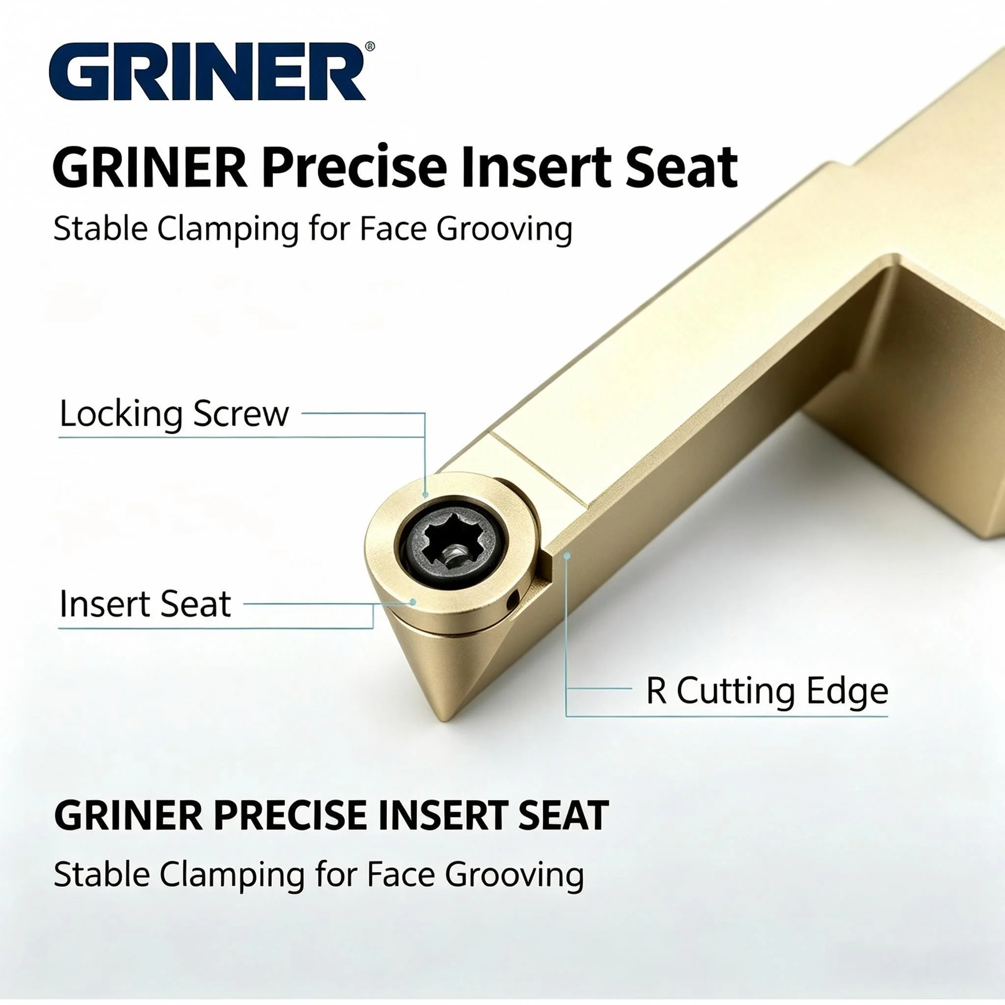GRINER SRAPR2525 Anti‑Vibration Face Grooving Tool Holder Large Depth of Cut R‑Arc Face Grooving Tool Holder CNC Lathe Cutting
