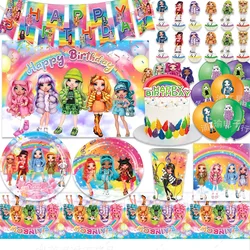 Rainbow Doll High School Girl Theme Birthday Party Decor Disposable Tableware Balloon Backdrop For Baby Shower Music Girls Gifts