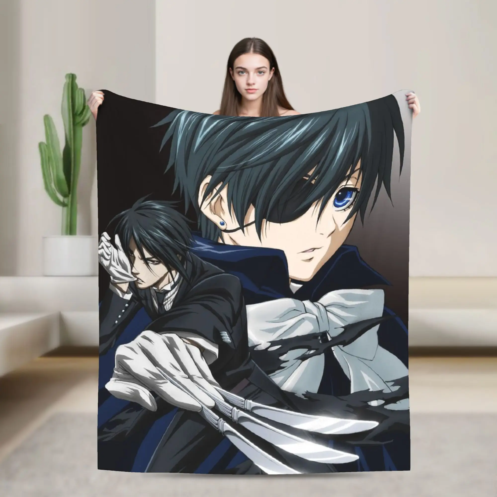 

Blackbutlers Blanket Ciel Phantomhive Kuroshitsuji Flannel Throw Blankets Home Couch Decoration Ultra-Soft Warm Bedspread