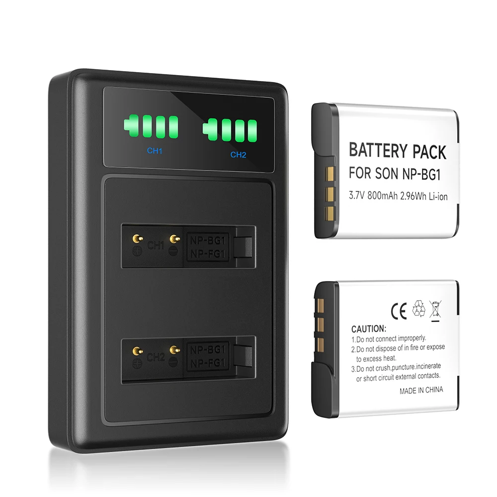 Аккумуляторы для камеры 3,7 в NP-BG1, 800 мАч + 3,7 в NP-BG1, зарядное устройство для Sony DSC-W300 W210 WX10 H70 H50 H10 HX5C W220 W170