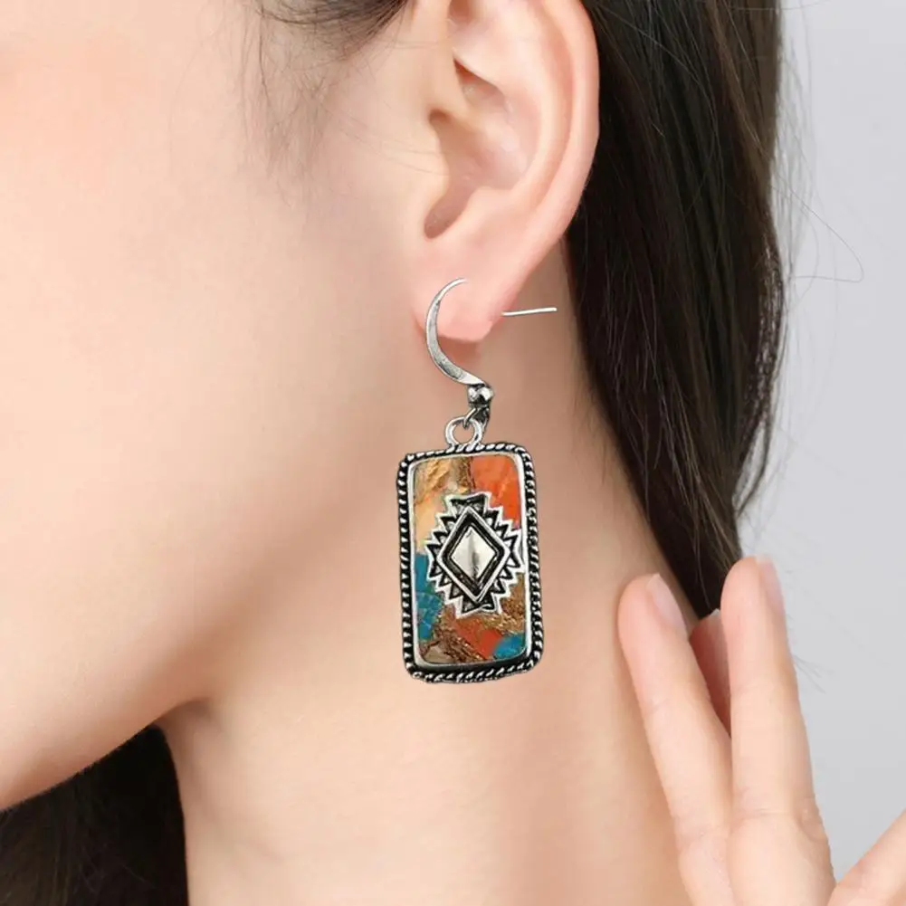 Smooth Earrings Oblong Shape Earrings Bohemian Vintage Ethnic Style Dangle Earrings with Faux Turquoise Oblong Shape for Prom