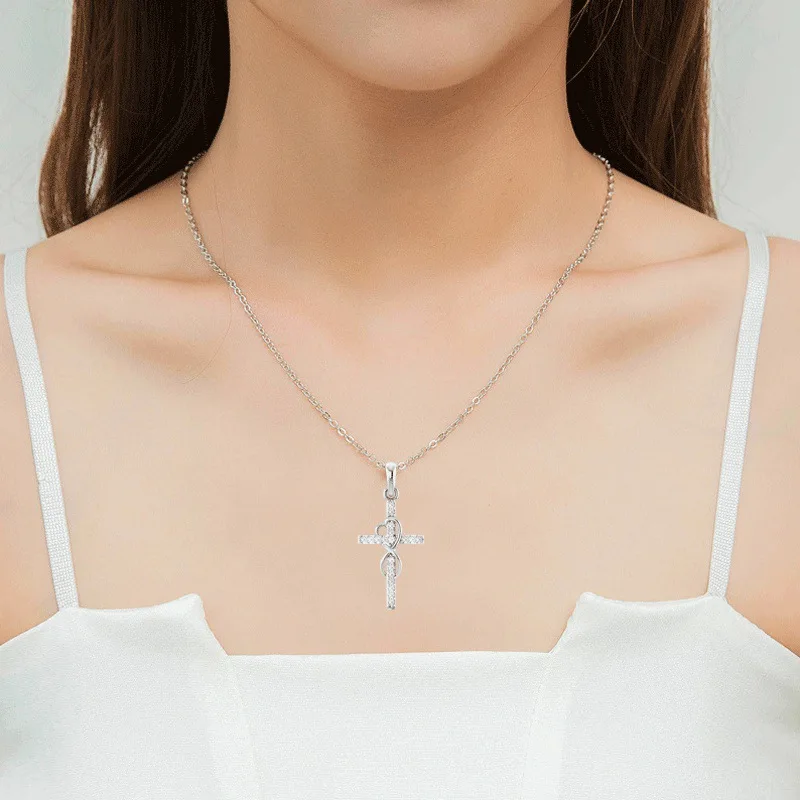 

necklace with cross With Rhinestone Pendant Necklace Stainless Steel Choke Ring Women Accessories New