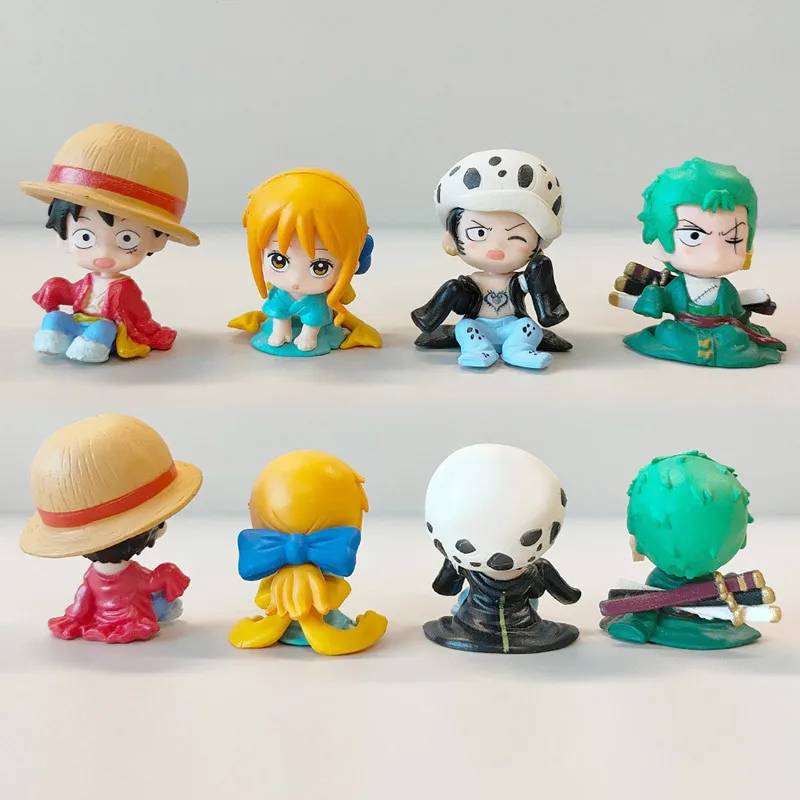 4 unids/set Anime figuras de acción de una pieza lindo sentado Luffy Zoro Nami Law muñecas colecciones modelo juguetes para niñas niños regalo