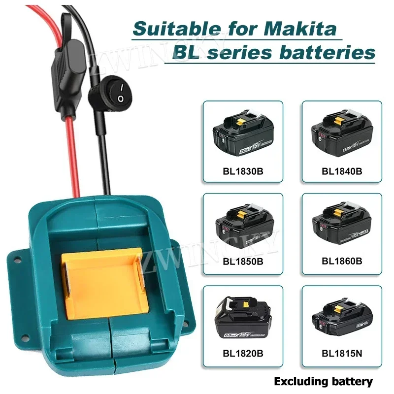 For Makita 18V Li-ion Battery Jump Starter Automotive Booster Cable Tool DIY Converter with Fuse Switch Jumper Cables Adapter