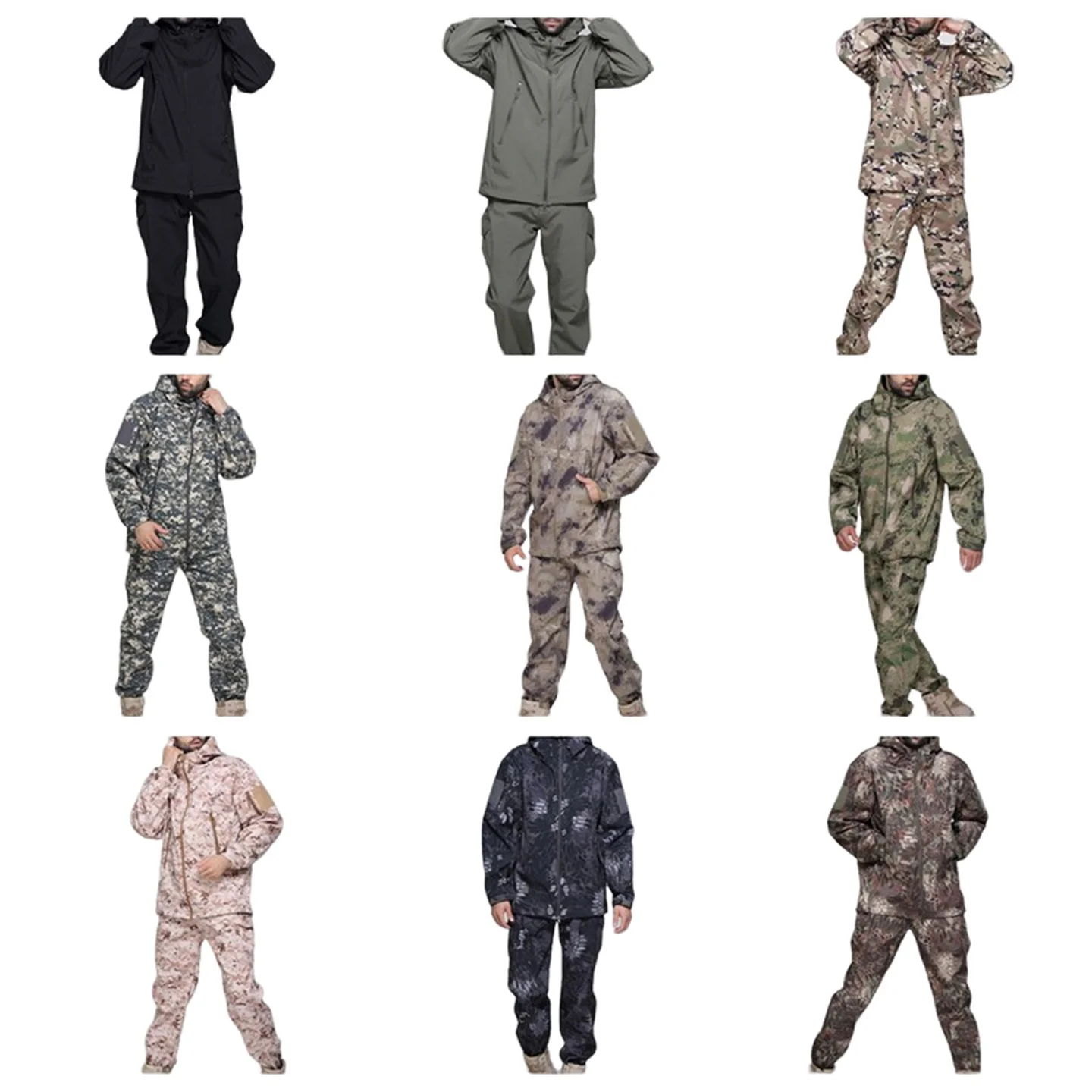 Men's Camouflage Hunting Uniform TAD Soft Shell Fleece Lining Thermal Jacket And Pants Desert Adventure Tactical Training Set