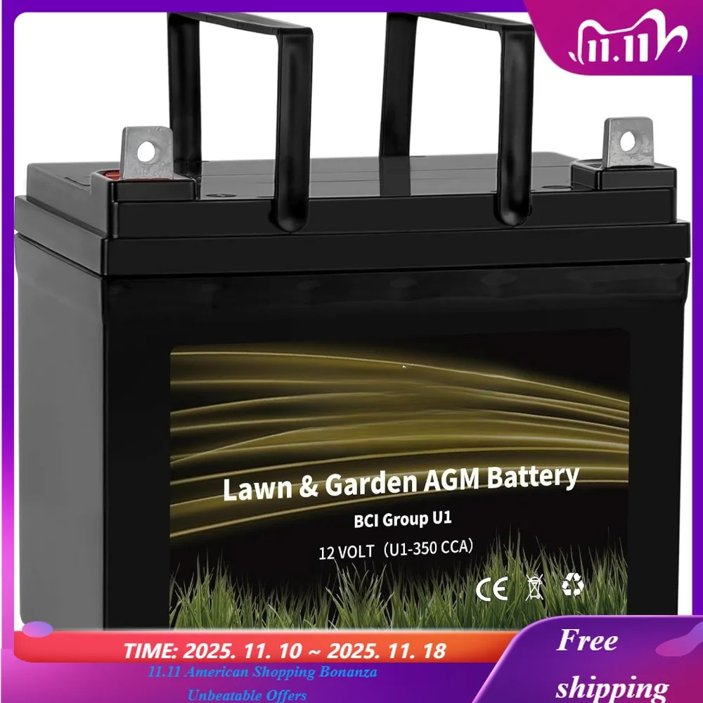

Lawn Garden AGM Battery, 12V 350CCA BCI Group U1 SLA Starting Battery for Lawn, Tractors and Mowers, Compatible