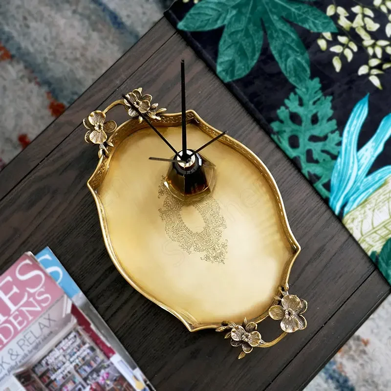 Plum Decoration Brass Trays Decorative Nordic Classical Pure Copper Handmade Fruit Bowl Coffee Table Tray Living Room Ornaments