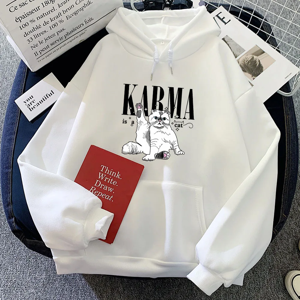 Karma Is A Cat Hoodie Anime Print Comfortable Casual Sweatshirts Long-sleeved Hooded Clothing Sudaderas Cute Kawaii Comic Hoody