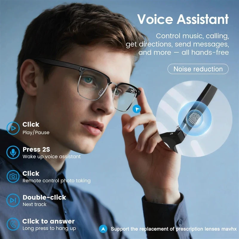 

800W Pixel Camera Smart Glasses for Men with Video Recording, AI Photo Recognition, Bluetooth Calling, and Voice Translation - S