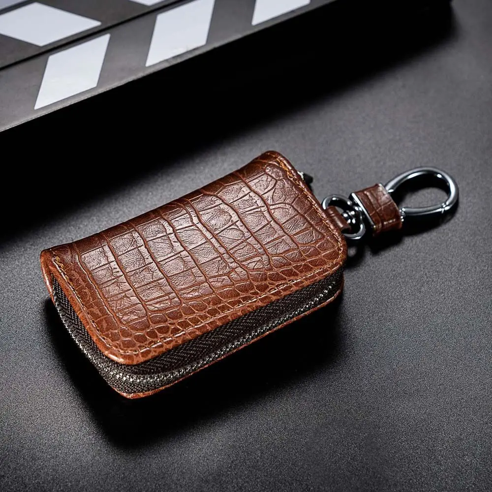 

New Men Crocodile pattern Car Key Wallets Genuine Leather Key Holder Housekeeper Keychain Covers Zipper Key Case Bag Pouch