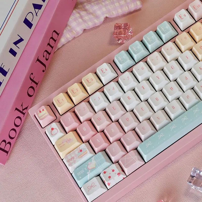 

128 клавиш, кремовая десертная тема, колпачки для клавиш Chreey, изготовленные на заказ колпачки для клавиш, свежие, милые, индивидуальные, для девочек, адаптированная механическая клавиатура Wooting He60