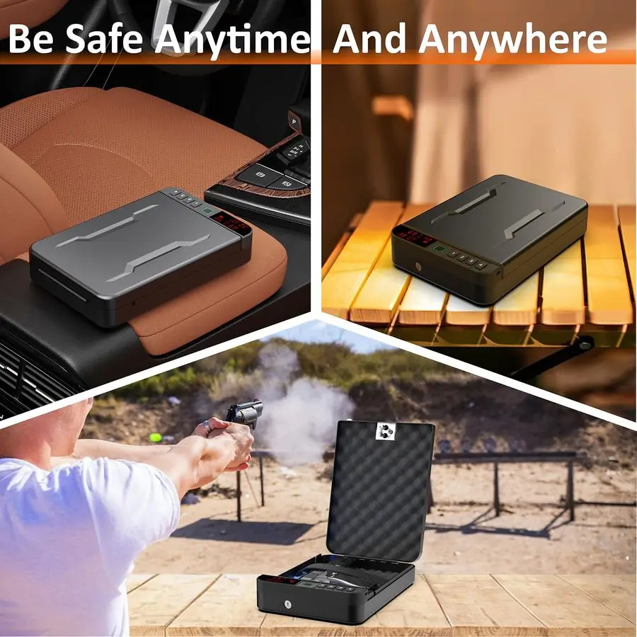 Gun Pistol Safe with LCD Display of Temp,Humidity,Biometric Fingerprint,Keypad Lock,Key,Biometric Handgun Safe for Travel Home C