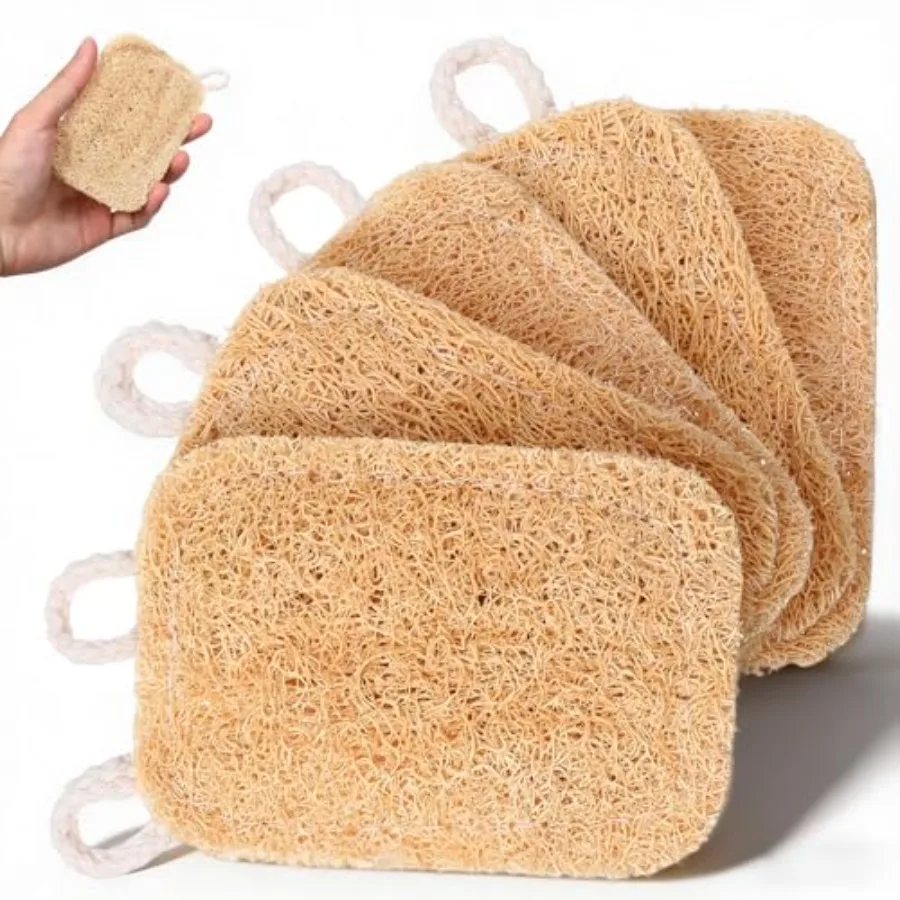 5 Pcs Natural Loofah Sponges for Dishwashing, Real Plant-Based Kitchen Scrubber and Dish Towel, Non-Scratch Cleaning Sponges fo