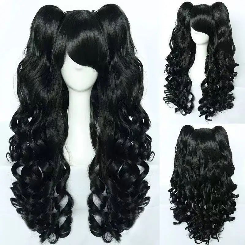 

1 piece of black double ponytail long curly hair, Pony, anime, Biqi cosplay hairstyle wig