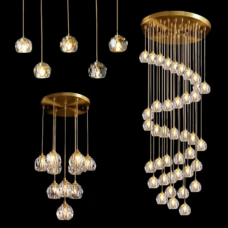 

Golden crystal chandelier, suitable for living rooms, bars, stairwell ceilings, and suspended lighting fixtures.