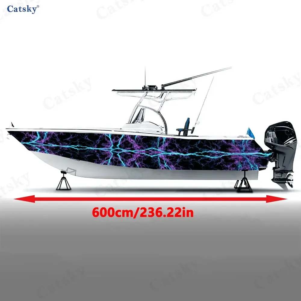 Lightning Mirror Boat Stickers, PVC Waterproof Durable Vinyl Wrap Decals for Fishing Boats, Durable and Stylish Design