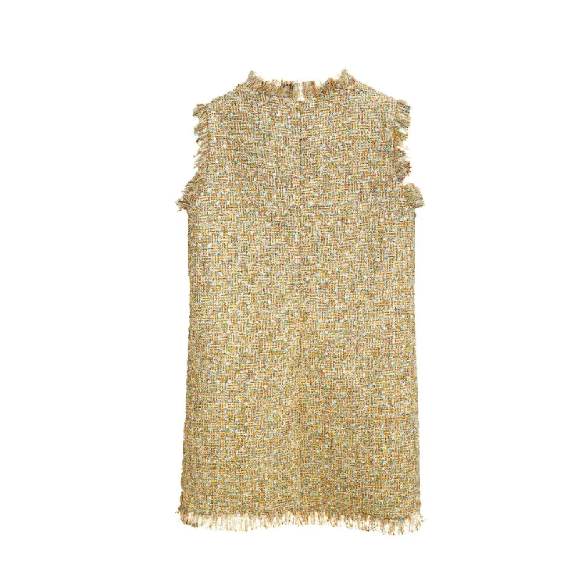 Imagem -02 - Mini Vestido de Tweed Borla Feminino Gola Redonda sem Mangas Solto Elegante Dourado Francês Alta Qualidade Decorativo Novo Verão