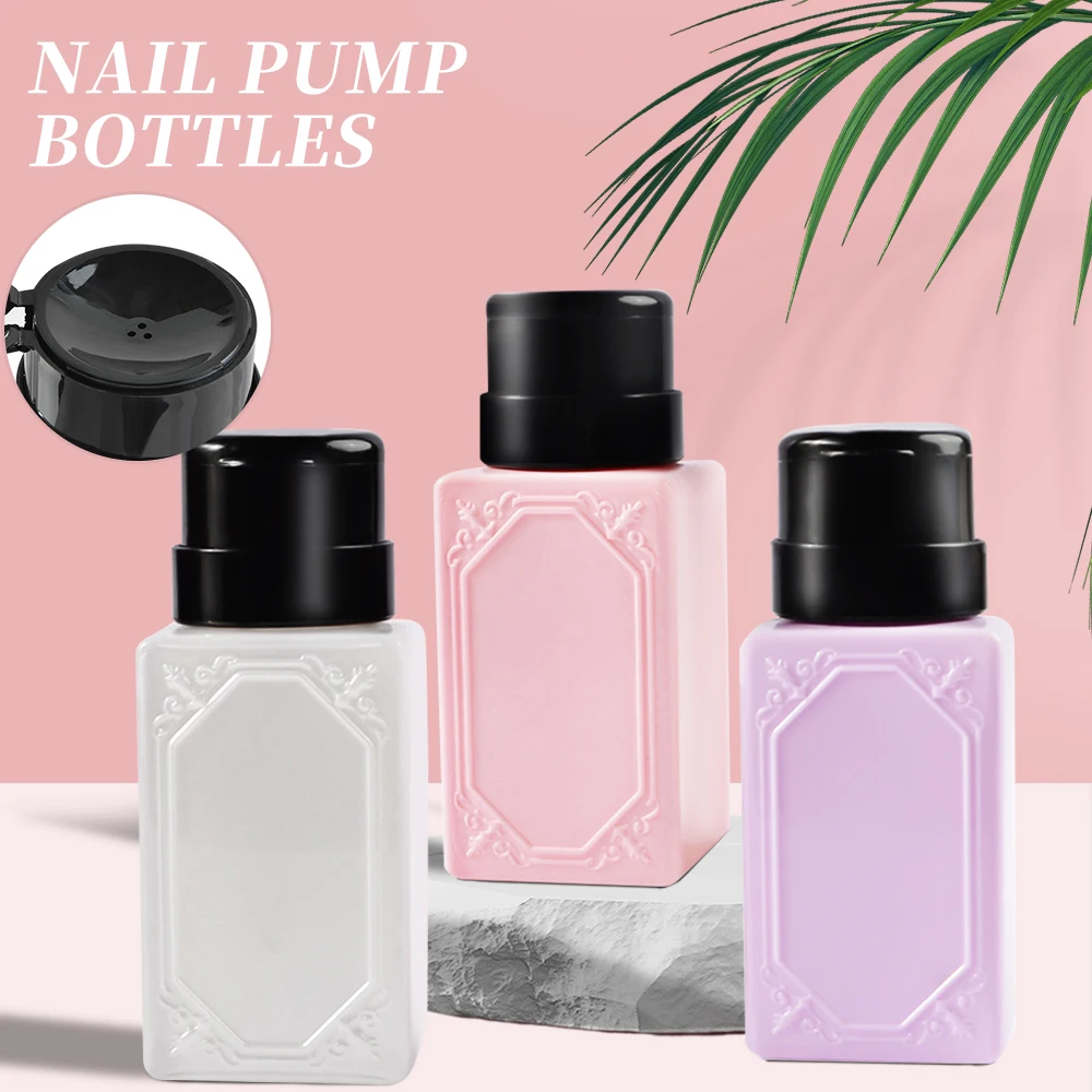 230ml Portable Press Empty Refillable Bottle Liquid Press Pump Dispenser Nail Art Polish Remover Cleaner Bottle Manicure Tools