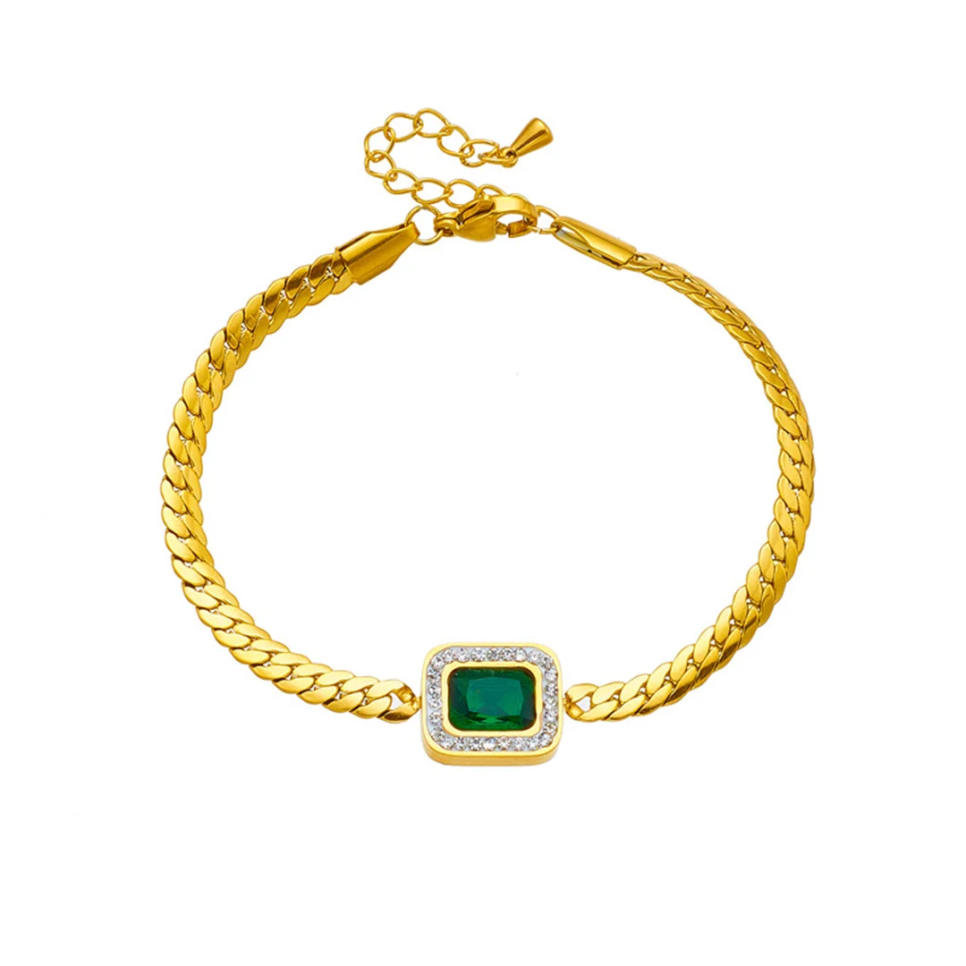

Punk Zirconia Green Square Charm Bracelet Femme Gold Color Stainless Steel Snake Hand Chain Link Bracelet for Woman Jewelry Gift