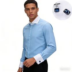 2026 Men's Long-sleeved Shirt High-grade Niche Chic Double Folded Sleeve Windsor Collar Dress Random SelectionFrench Cufflif