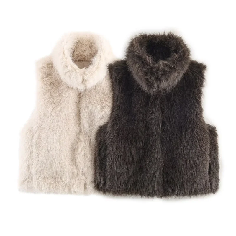 

Autumn Winter High Neck Sleeveless Faux Fur Effect Vest Women Soft Warm Fashionable Jacket Tops Female Casual Chic Wear 2025 New