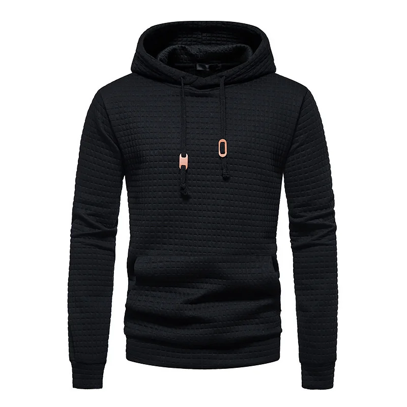 spring autumn New men's jacquard plaid hoodie sweatshirt slim ventilate long sleeve pullover Kangaroo pouch Fashion Daily Hoodie
