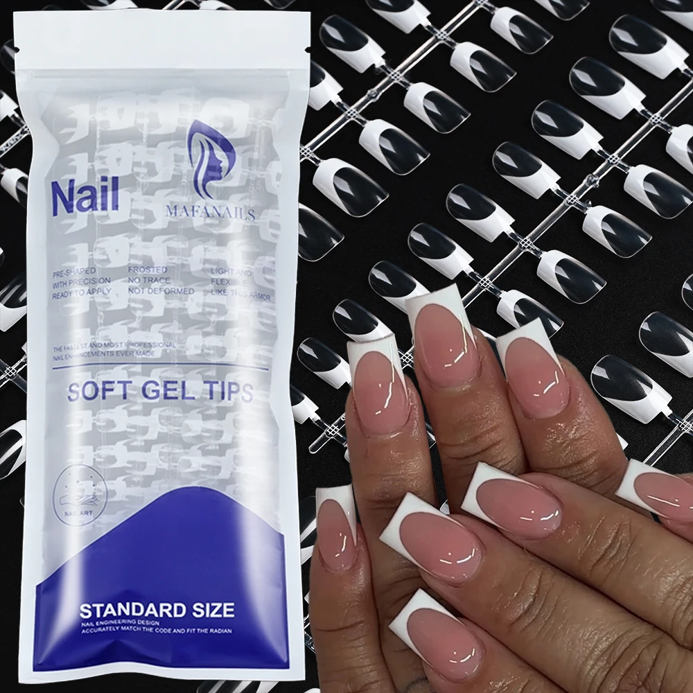 

120Pcs Clear Square White French Fake Nail Tips 5*24 Strips Acrylic Medium Ballet Press On Nails Full Cover French False Nails#t