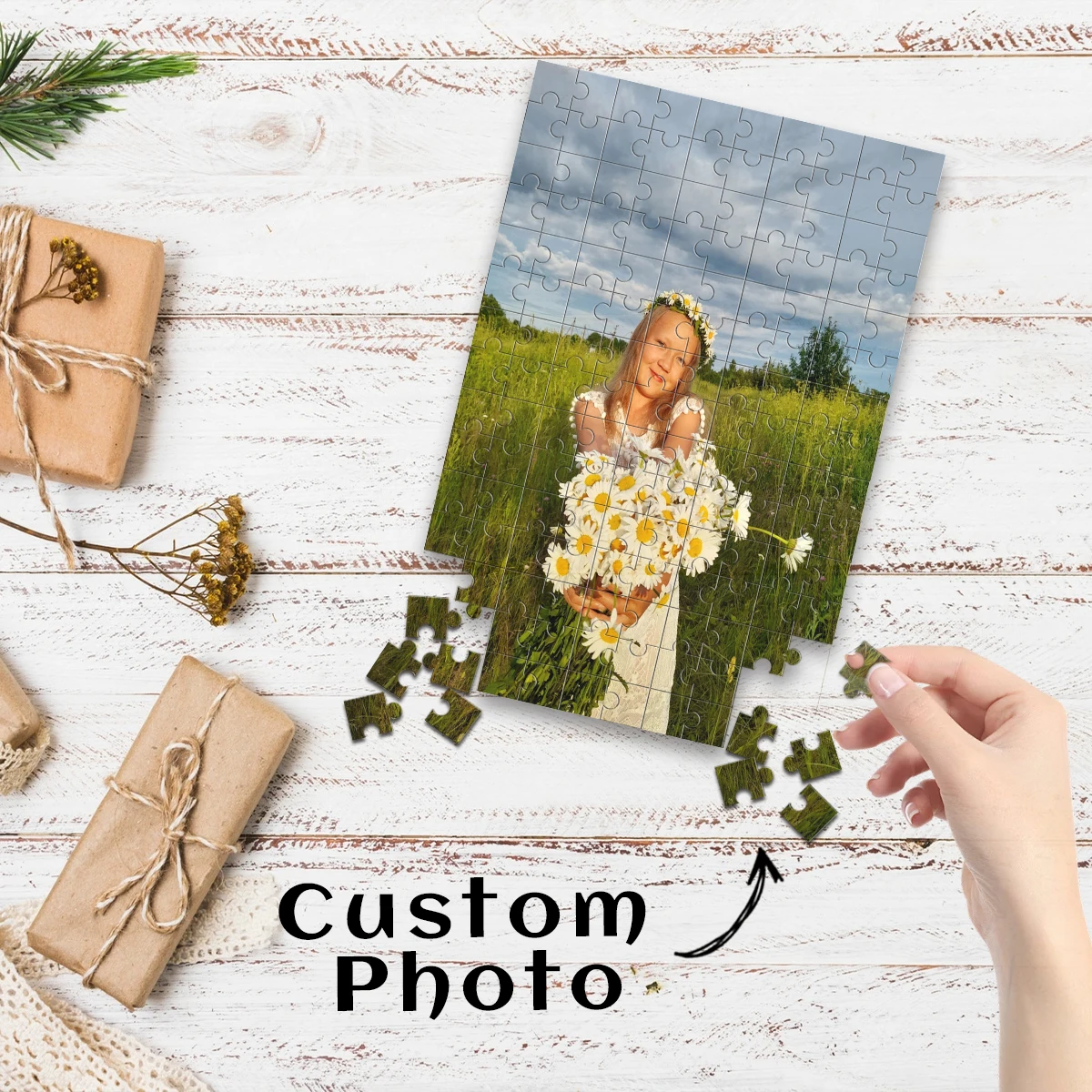 1pc Custom Photo Single Portrait Wooden Jigsaw Puzzle,Ideal Anniversary,Wedding,Birthday,Valentine Gift For Family Friends