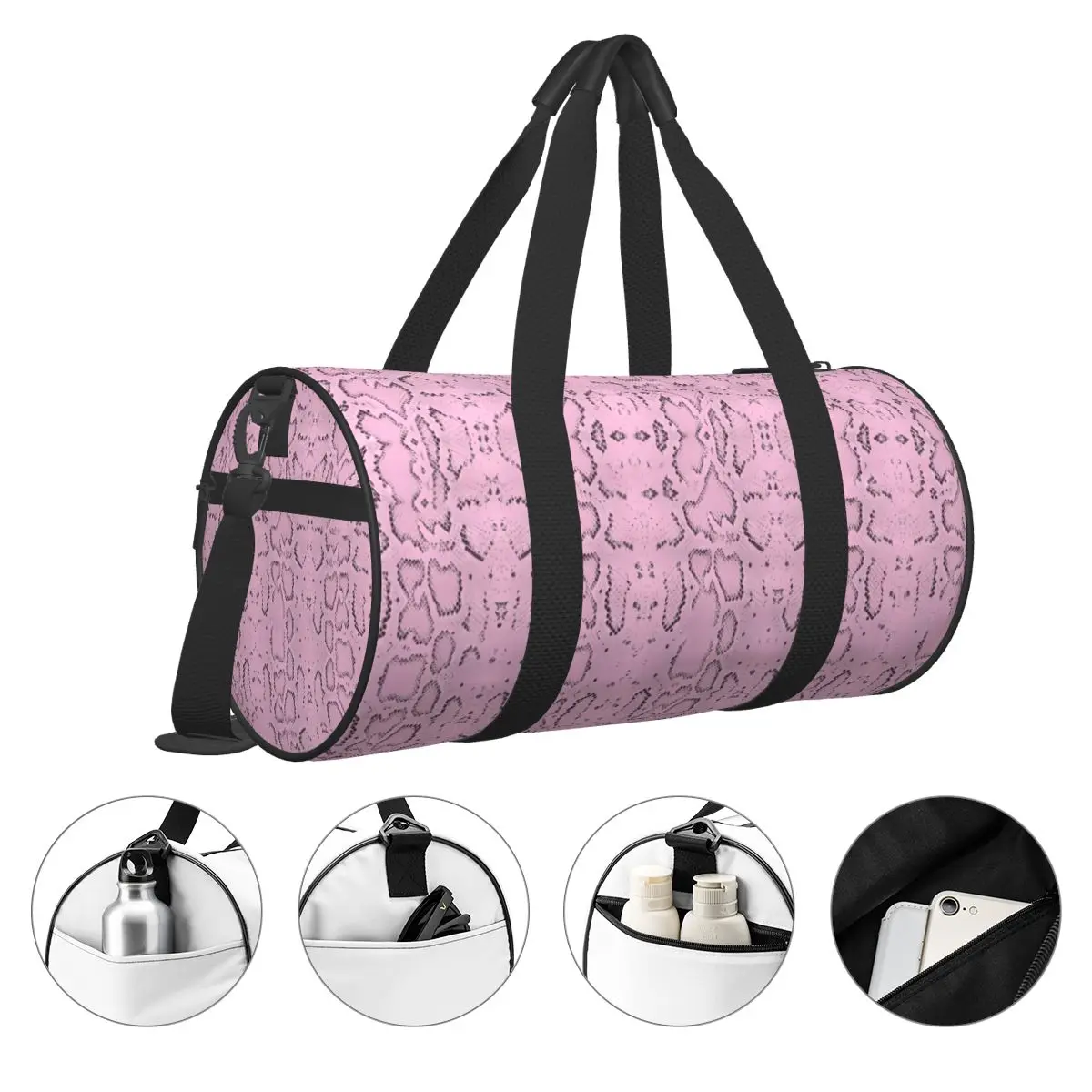 Pink Snakeskin Gym Bag Python Print Waterproof Sports Bags Large Capacity Training Custom Handbag Fitness Bag For Male Female