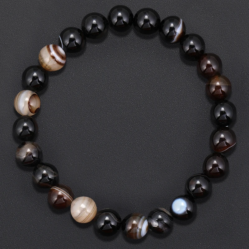 Coffee Agates Stripes Onyx Bracelets Men Coffee Onyx Stripe Agates Stone Loose Beads Strand Bracelets For Women