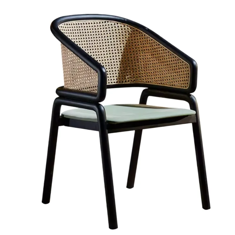 Nordic rattan modern chair simple hotel solid wood chair armrest retro dining chair Internet celebrities