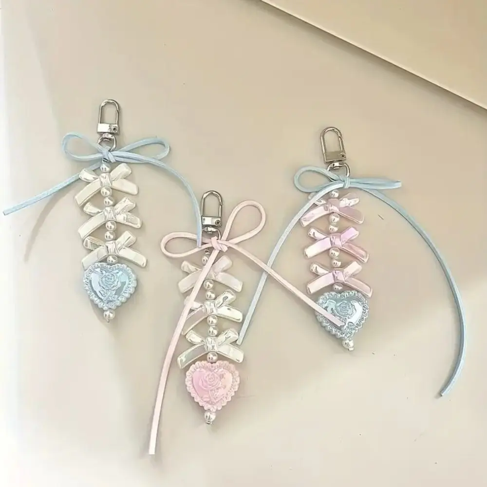 High Quality Bow Ribbon Bead Keychain Handmade Bag Pendant Phone Chains Keychain Decor