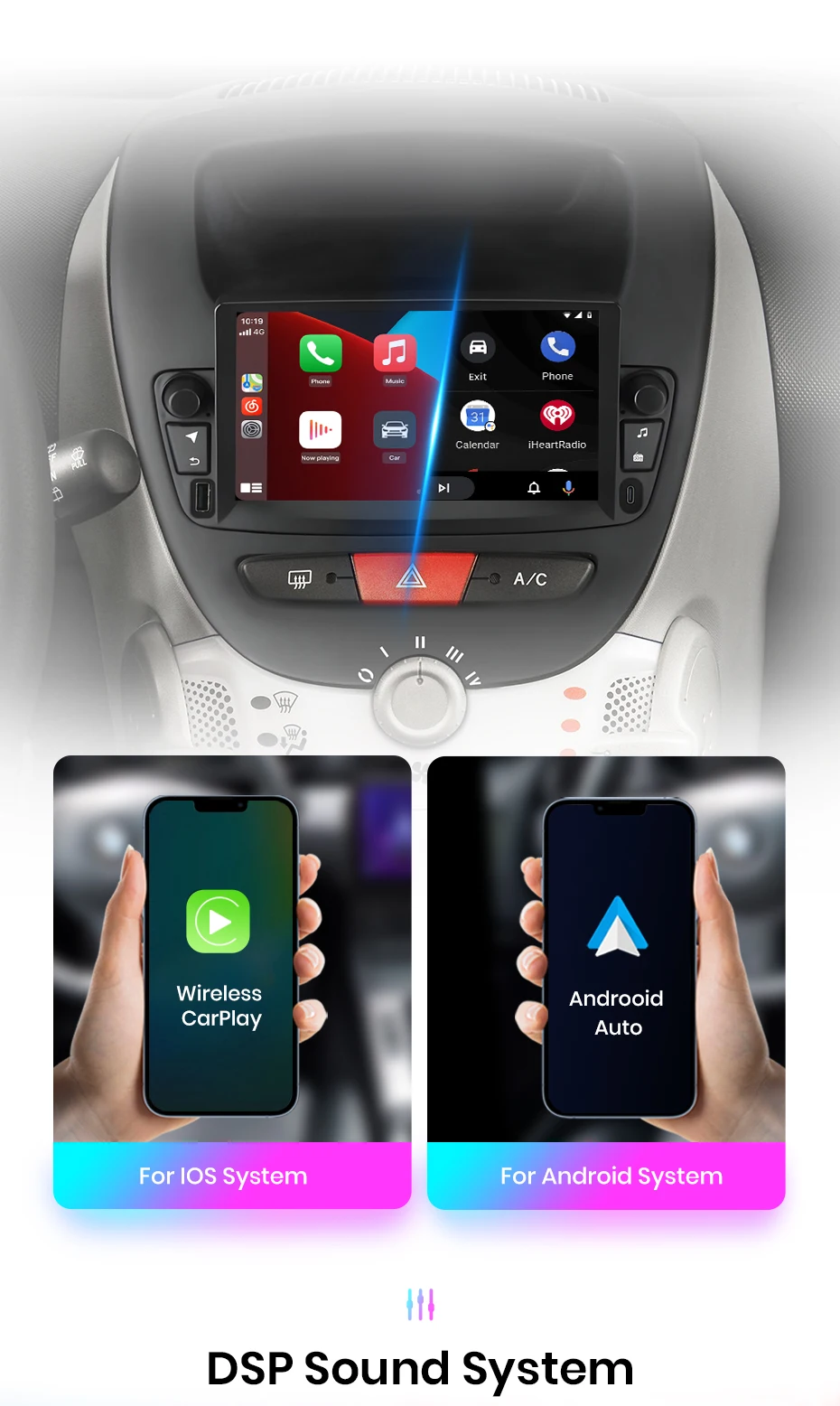Junsun Android 15 Autoradio für Peugeot 107, Citroen C1, Toyota Aygo 2005, intelligentes Fahrzeugsystem, Apple CarPlay, GPS-Bildschirm. – Detail 7