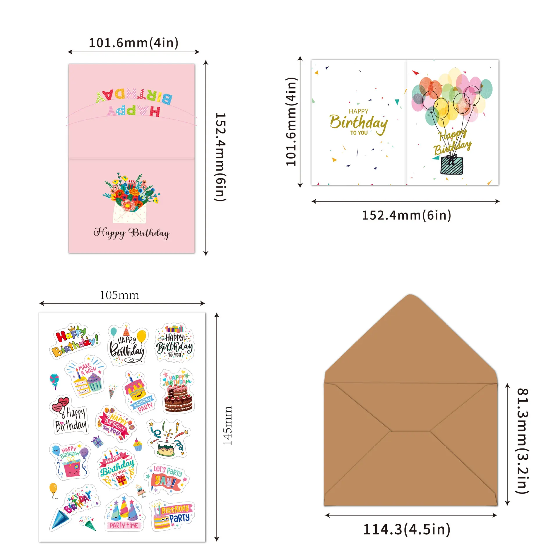 20pcs Happy Birthday Greeting Cards with Envelopes Birthday Party Invitation Cards For Kids Adults Handwritten Folded Cards
