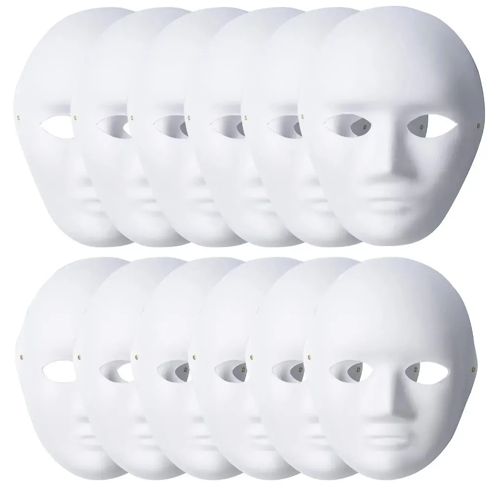 5Pcs New White DIY Full Face Masks Painting Blank Surface Paper Mache Masks Face Cover Paintable Craft Masks Party