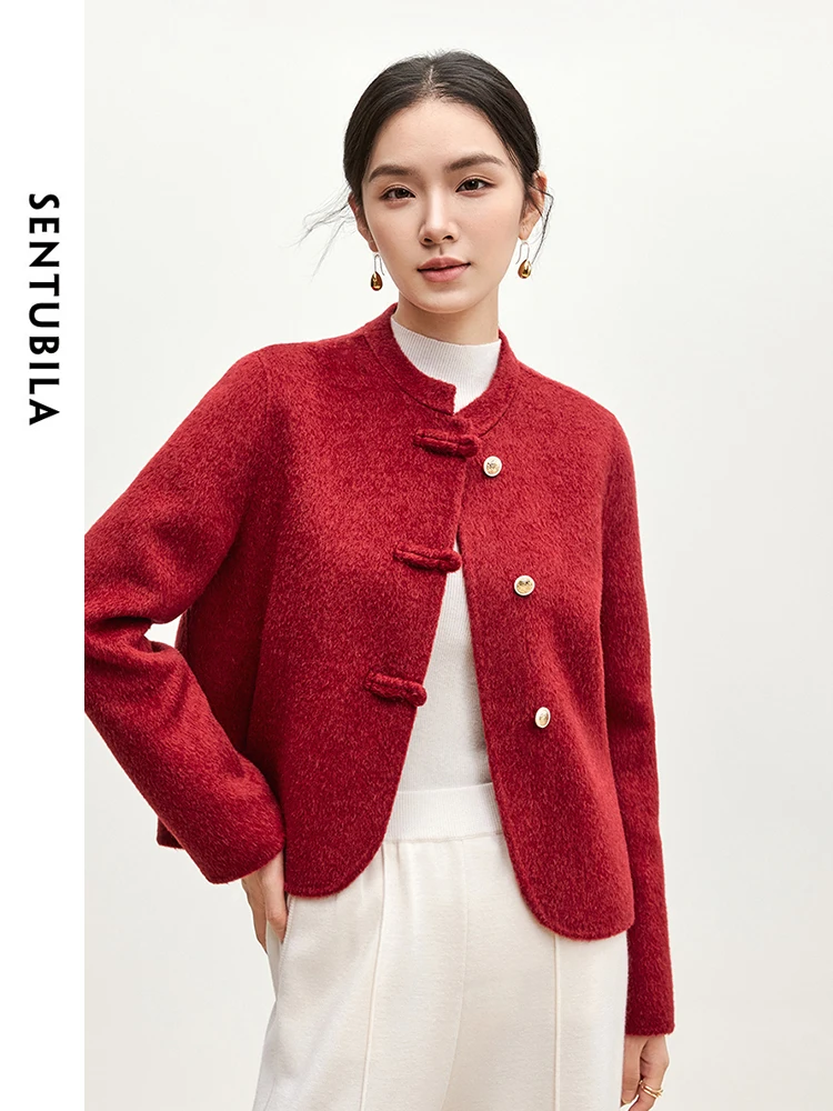 

SENTUBILA 100% Woolen Coat Jackets Women 2024 Winter New Chinese Style Double-face Stand Neck High Qulity Outwear W44O56096