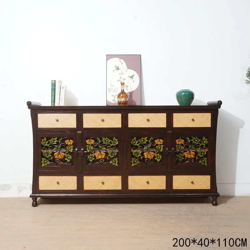 European vintage sideboard, TV cabinet, solid wood storage LCD TV cabinet, living room storage chest, low cabinet