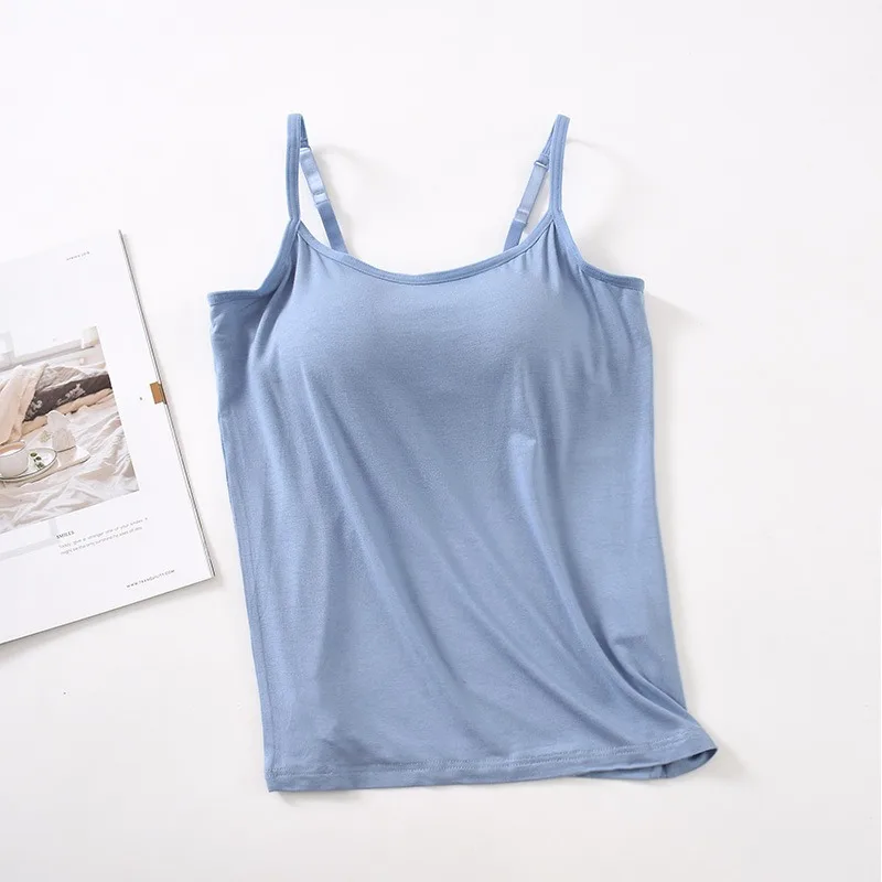 2024 NEW Women Padded Soft Casual Bra Tank Top Women Spaghetti Cami Top Vest Female Camisole With Built In Bra