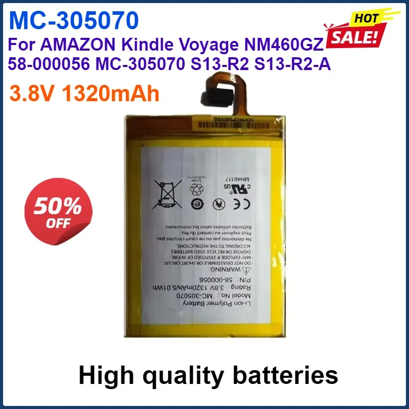 

3.8V 1320mAh Bateria High Capacity Replacement Backup Battery For AMAZON Kindle Voyage NM460GZ 58-000056 MC-305070 S13-R2