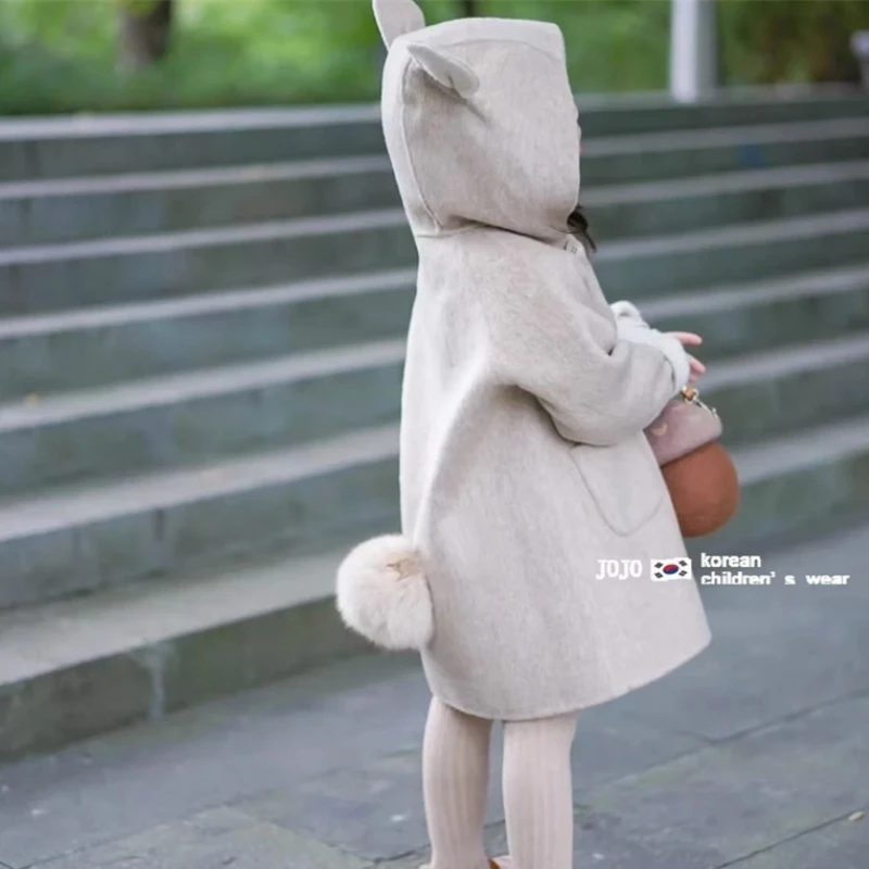 Girls Woolen Coat Jacket Windbreak 2023 Hairball Warm Thicken Winter Cotton Overcoat Teenagers Children\'s Clothing