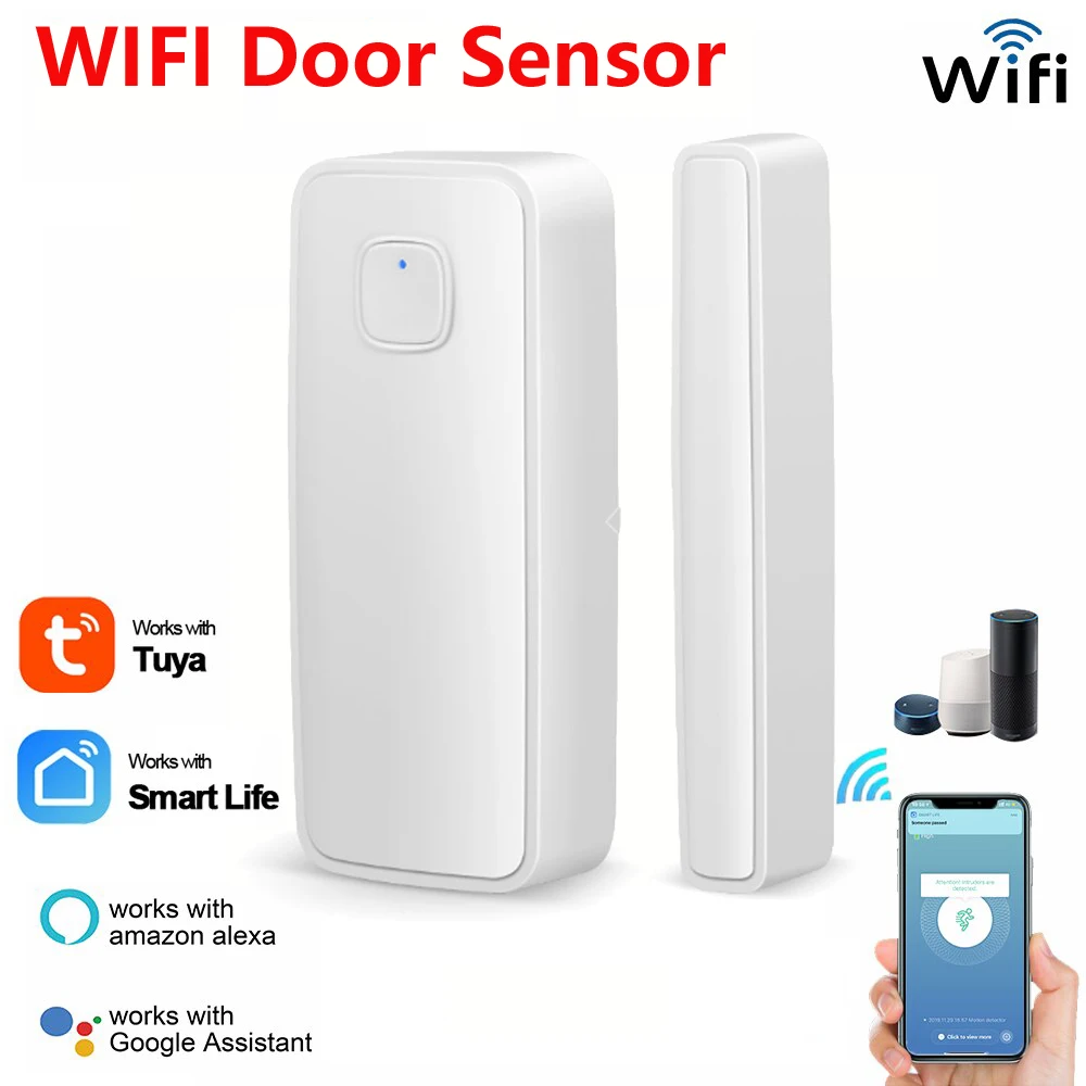 Tuya Smart WiFi Door Sensor Open Close Detector Smartlife App Control Notification Compatible with Alexa Google Home