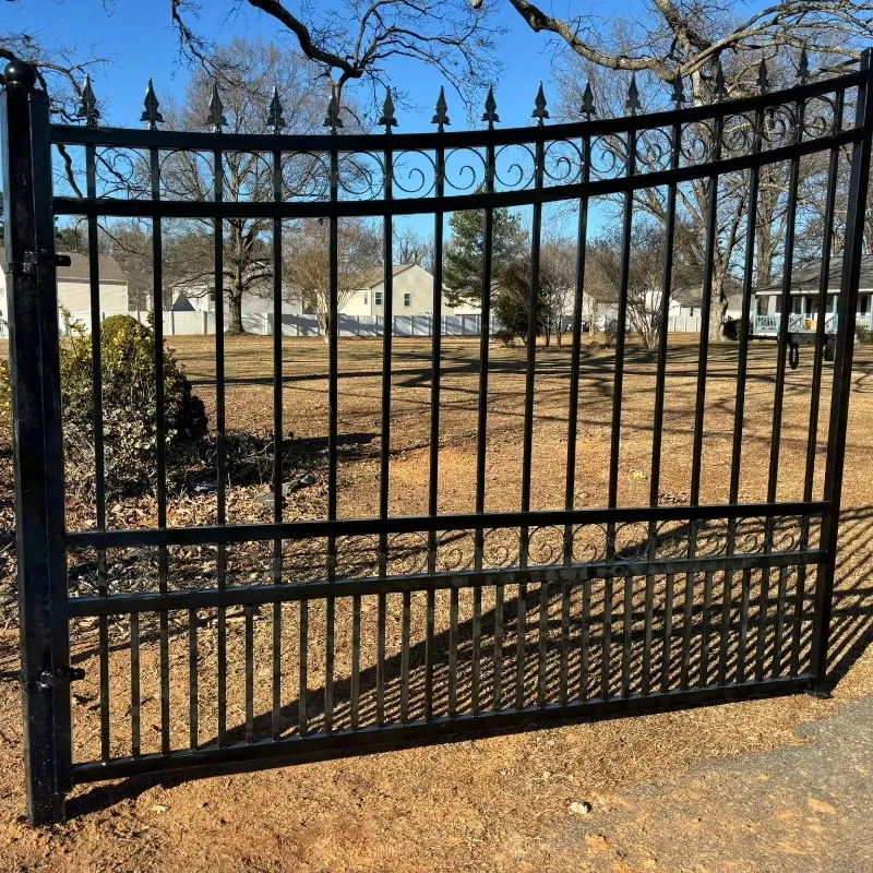تخصيص 14ft 16ft 20ft أسود قطع علوية من الحديد المطاوع سياج مزدوج بوابة درب متأرجحة #3