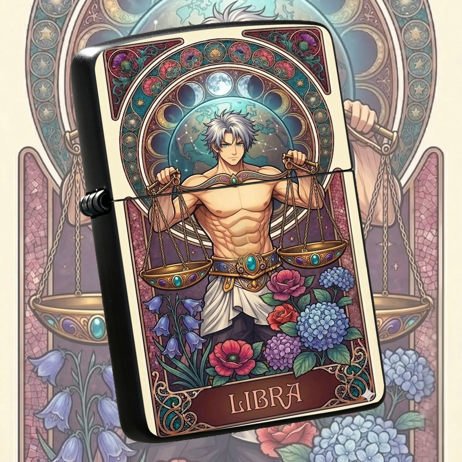 Vintage Art Style Libra Themed Decorative Card Lighter, Suitable For Daily Outings, Travel, Outdoor And Multiple Scenarios, Exquisite Creative Collectible Gift, Exclusive Practical Peripheral Of Zodiac Theme With Strong Ambience A Humorous