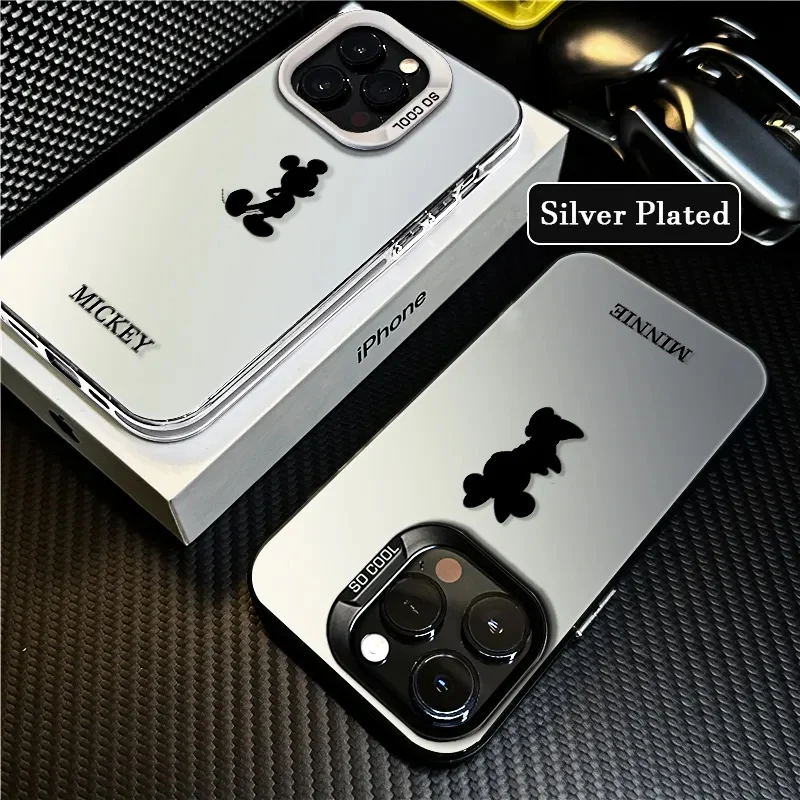 Disney Mickey Mouse LOGO For Apple iPhone 15 14 13 12 11 XS XR X 8 7 Pro Max Plus mini Colored Silver Plated Inside Cover