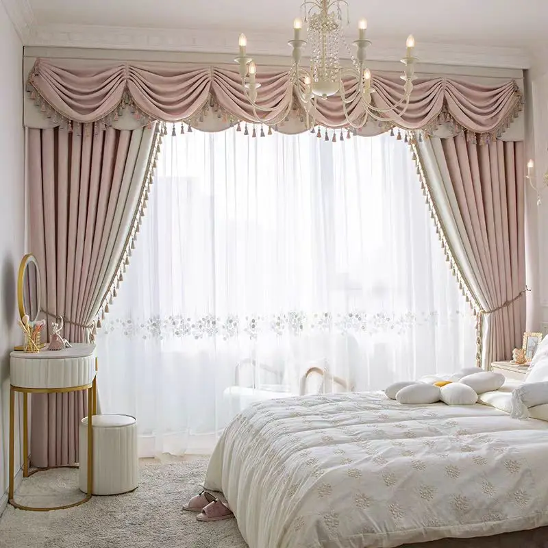 

(10016) High-end custom light luxury pink curtain bedroom French living room blackout modern atmosphere gauze curtain bay window