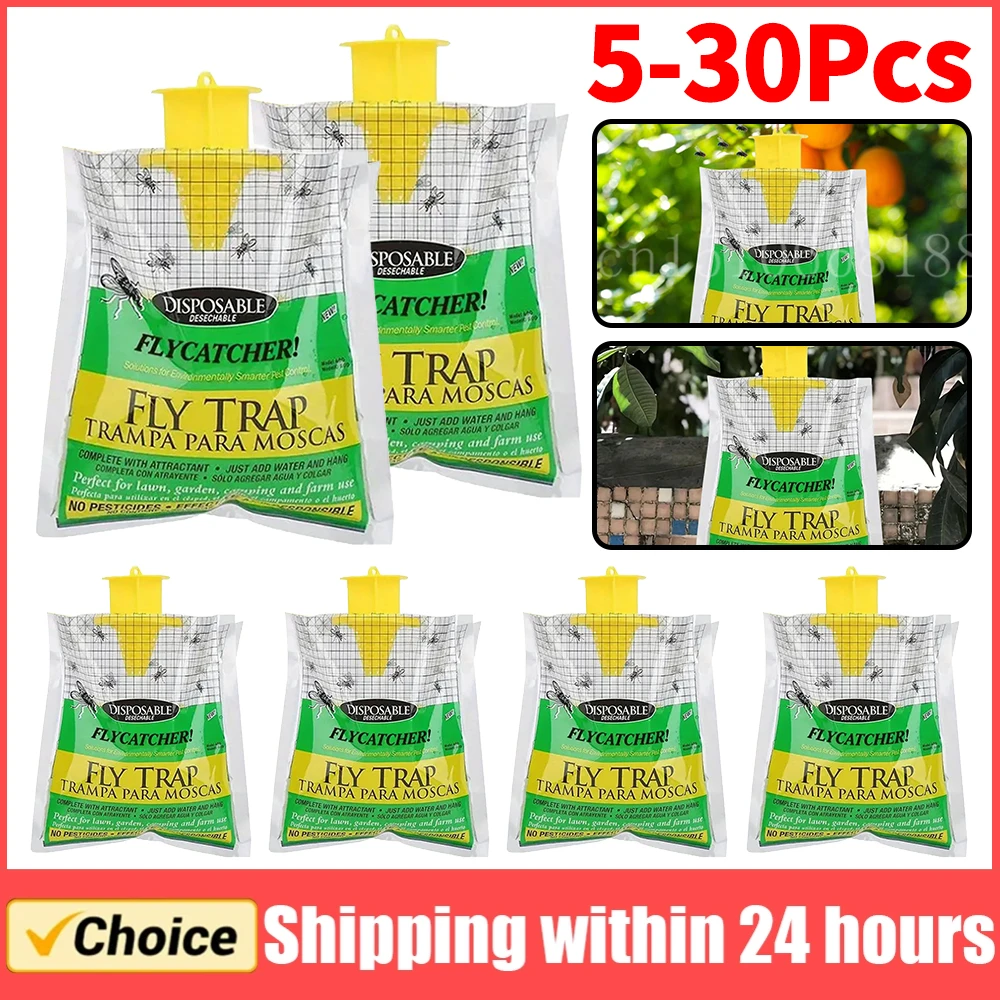 5-30Pcs Hanging Fly Trap Bag with Fly Bait Disposable Flies Trap Non-Toxic Mosquito Trap Catcher Fly Wasp Insect Bug Killer