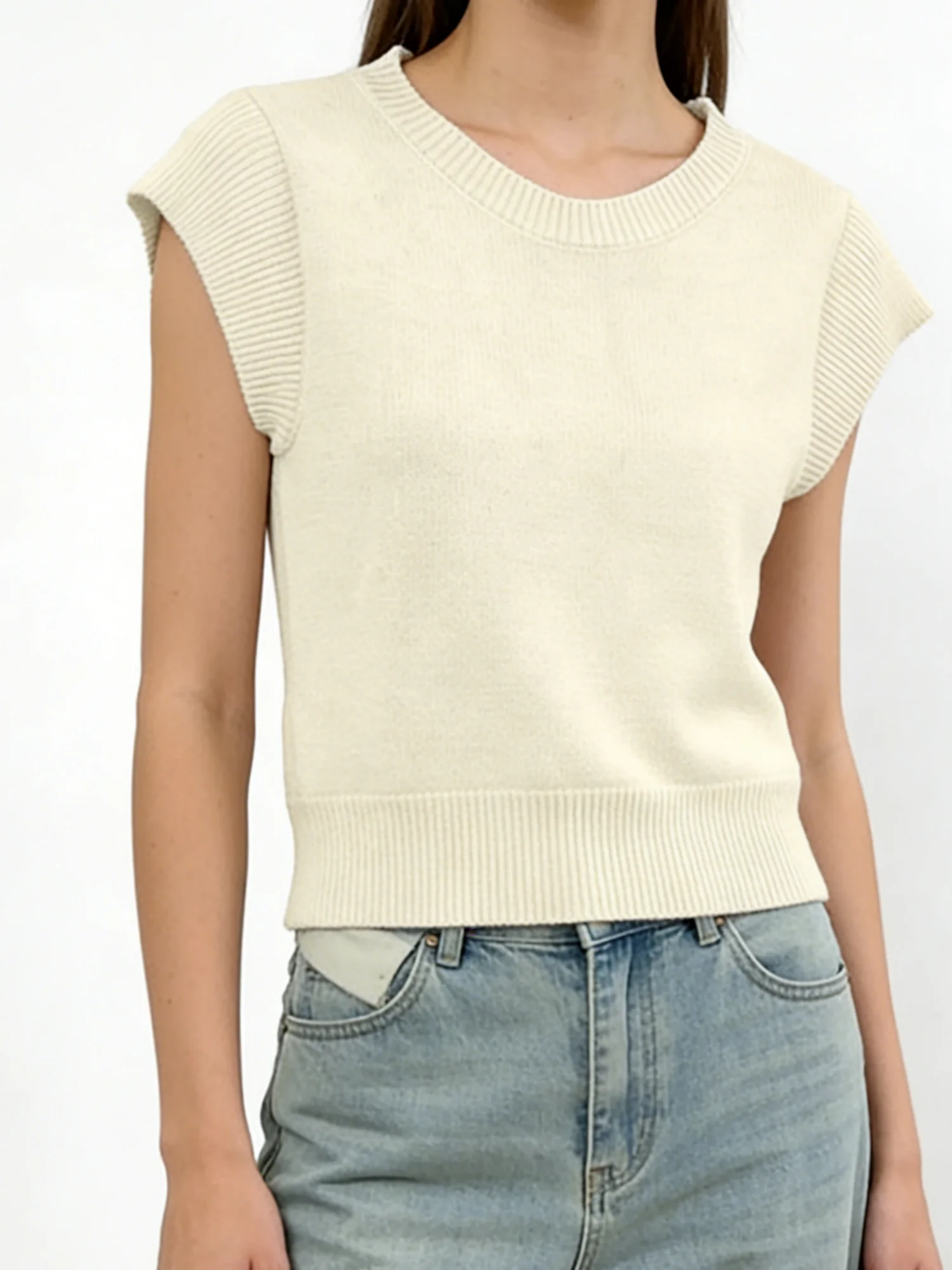 

Women's plus size solid color spring summer simple casual elegant round neck knitted pullover