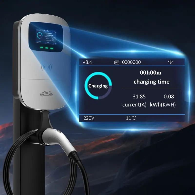 JIGU 7.6KW 32A Type 2 Electric Vehicle Charger Car Charging Station 7kw Wallbox EV Charger Screen 220V Single Phase WiFi APP